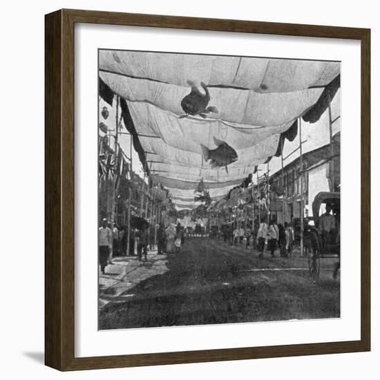 The Decorations in the Main Street, Singapore, Illustration from 'The King', May 25th 1901-English Photographer-Framed Photographic Print