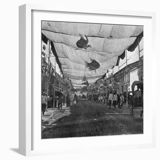 The Decorations in the Main Street, Singapore, Illustration from 'The King', May 25th 1901-English Photographer-Framed Photographic Print