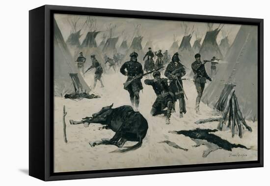 The Defeat of Crazy Horse (The Defeat of Crazy Horse by Colonel Miles, January 1877, Winter Attack-Frederic Remington-Framed Premier Image Canvas