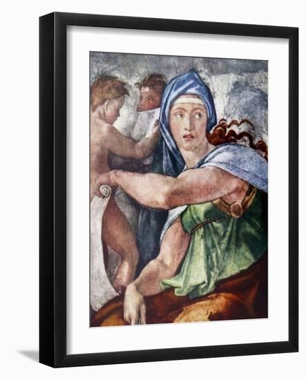 The Delphic Sibyl (Detail from the Sistine Chapel, Vatican, Rome) 1509 by Michelangelo (1475-1564).-Michelangelo Buonarroti-Framed Giclee Print