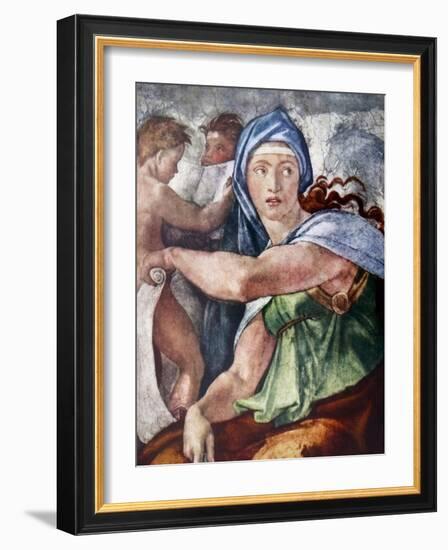 The Delphic Sibyl (Detail from the Sistine Chapel, Vatican, Rome) 1509 by Michelangelo (1475-1564).-Michelangelo Buonarroti-Framed Giclee Print