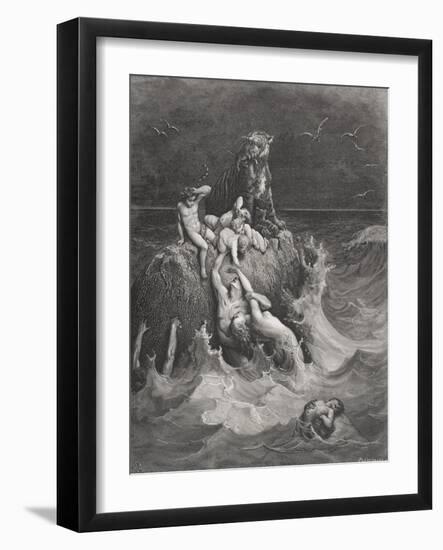 The Deluge, Illustration from Dore's 'The Holy Bible', Engraved by Pannemaker, 1866-Gustave Doré-Framed Giclee Print