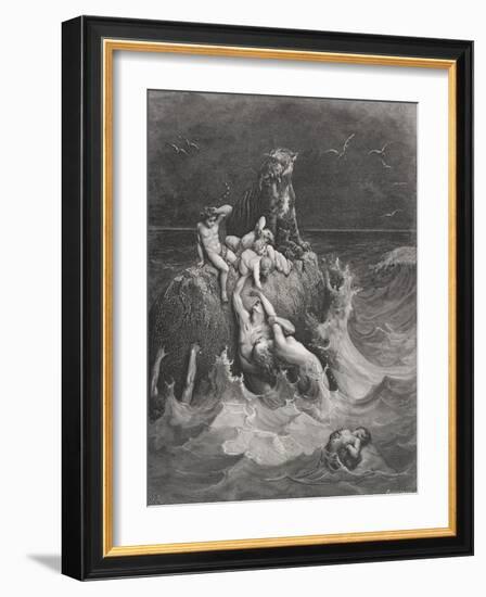 The Deluge, Illustration from Dore's 'The Holy Bible', Engraved by Pannemaker, 1866-Gustave Doré-Framed Giclee Print