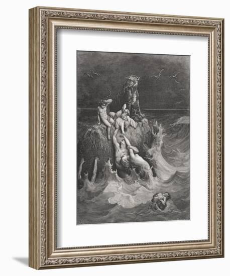 The Deluge, Illustration from Dore's 'The Holy Bible', Engraved by Pannemaker, 1866-Gustave Doré-Framed Giclee Print