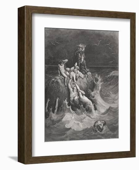 The Deluge, Illustration from Dore's 'The Holy Bible', Engraved by Pannemaker, 1866-Gustave Doré-Framed Giclee Print