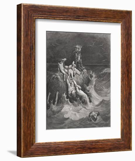 The Deluge, Illustration from Dore's 'The Holy Bible', Engraved by Pannemaker, 1866-Gustave Doré-Framed Giclee Print