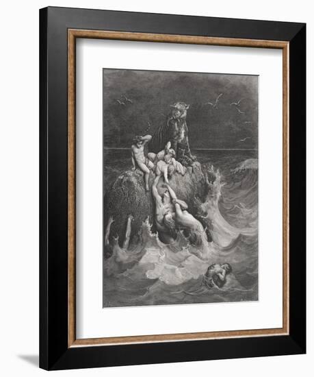 The Deluge, Illustration from Dore's 'The Holy Bible', Engraved by Pannemaker, 1866-Gustave Doré-Framed Giclee Print