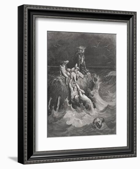 The Deluge, Illustration from Dore's 'The Holy Bible', Engraved by Pannemaker, 1866-Gustave Doré-Framed Giclee Print