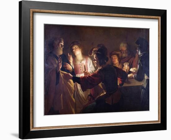 The Denial of St. Peter, C.1620-Gerrit van Honthorst-Framed Giclee Print