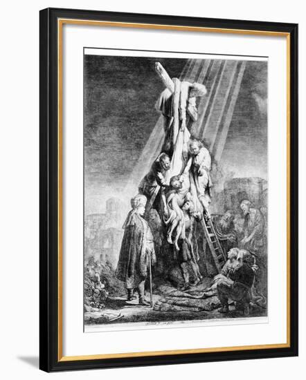 The Deposition, 1633 (Etching)-Rembrandt van Rijn-Framed Giclee Print