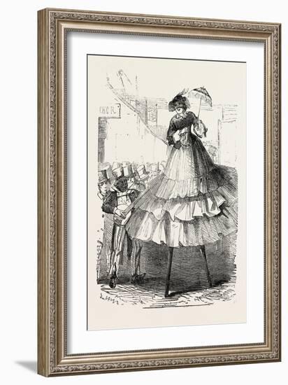 The Derby Day, Scenes by the Roadside and on the Downs: Crinoline on Stilts. Uk, 1860-null-Framed Giclee Print