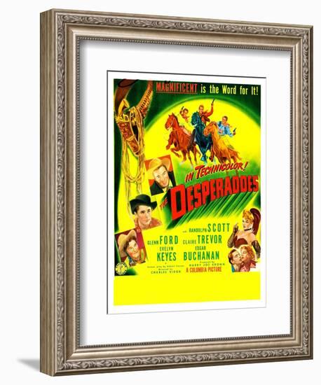 THE DESPERADOES, US poster, left from bottom: Guinn Williams, Glenn Ford, Randolph Scott,-null-Framed Premium Giclee Print