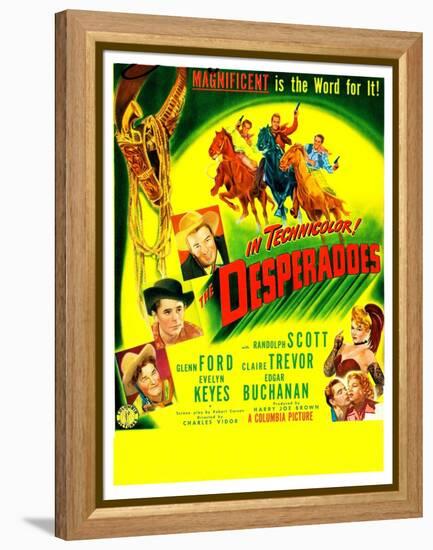 THE DESPERADOES, US poster, left from bottom: Guinn Williams, Glenn Ford, Randolph Scott,-null-Framed Stretched Canvas