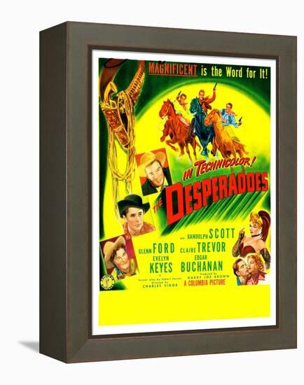 THE DESPERADOES, US poster, left from bottom: Guinn Williams, Glenn Ford, Randolph Scott,-null-Framed Stretched Canvas