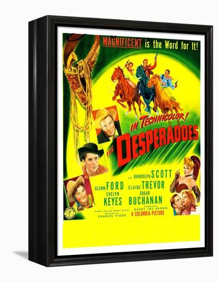 THE DESPERADOES, US poster, left from bottom: Guinn Williams, Glenn Ford, Randolph Scott,-null-Framed Stretched Canvas