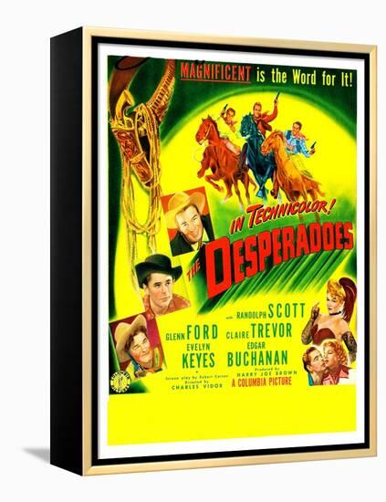 THE DESPERADOES, US poster, left from bottom: Guinn Williams, Glenn Ford, Randolph Scott,-null-Framed Stretched Canvas