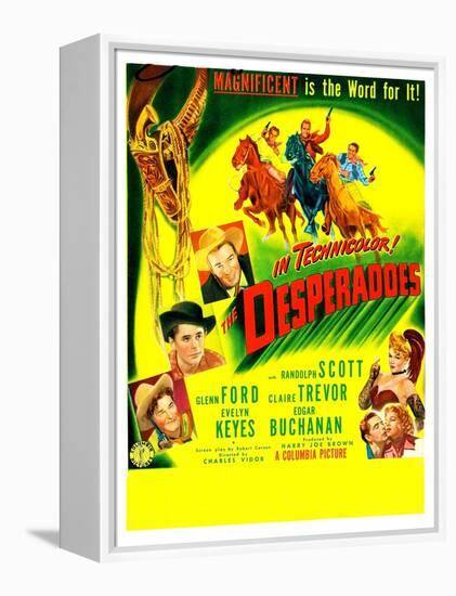 THE DESPERADOES, US poster, left from bottom: Guinn Williams, Glenn Ford, Randolph Scott,-null-Framed Stretched Canvas