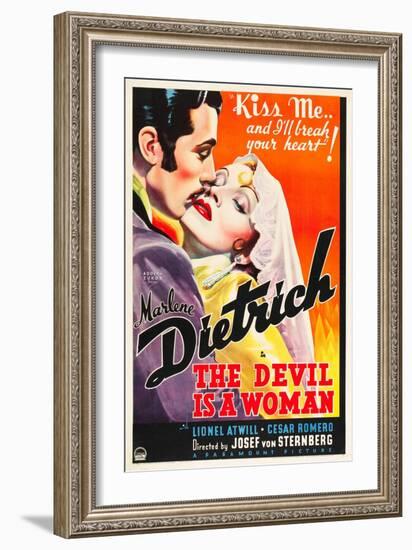 THE DEVIL IS A WOMAN, from left: Cesar Romero, Marlene Dietrich, 1935-null-Framed Premium Giclee Print