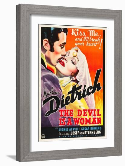 THE DEVIL IS A WOMAN, from left: Cesar Romero, Marlene Dietrich, 1935-null-Framed Art Print