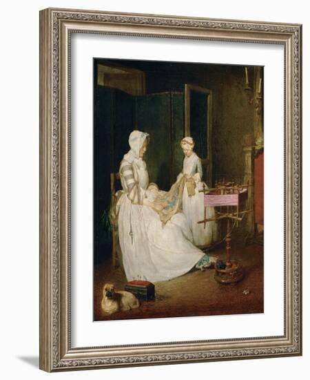 The Diligent Mother, 1740-Jean-Baptiste Simeon Chardin-Framed Giclee Print