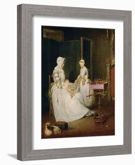 The Diligent Mother, 1740-Jean-Baptiste Simeon Chardin-Framed Giclee Print