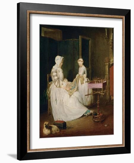 The Diligent Mother, 1740-Jean-Baptiste Simeon Chardin-Framed Giclee Print