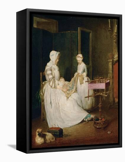 The Diligent Mother, 1740-Jean-Baptiste Simeon Chardin-Framed Premier Image Canvas