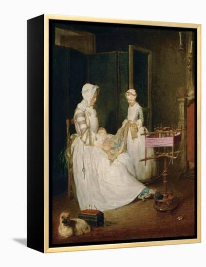 The Diligent Mother, 1740-Jean-Baptiste Simeon Chardin-Framed Premier Image Canvas