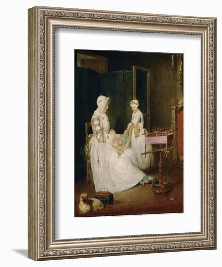 The Diligent Mother, 1740-Jean-Baptiste Simeon Chardin-Framed Giclee Print