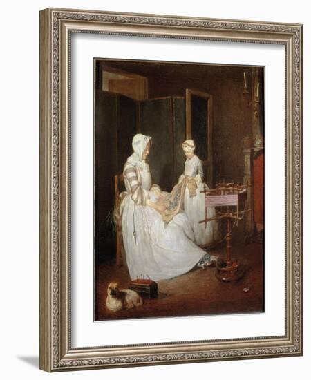 The Diligent Mother, C.1740 (Oil on Canvas)-Jean-Baptiste Simeon Chardin-Framed Giclee Print