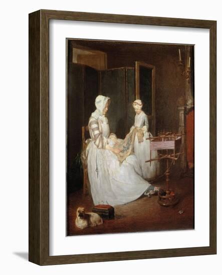 The Diligent Mother, C.1740 (Oil on Canvas)-Jean-Baptiste Simeon Chardin-Framed Giclee Print