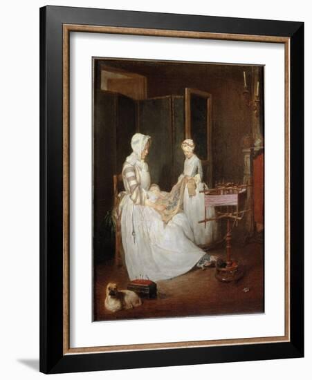 The Diligent Mother, C.1740 (Oil on Canvas)-Jean-Baptiste Simeon Chardin-Framed Giclee Print