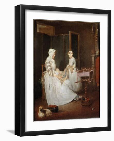 The Diligent Mother, C.1740 (Oil on Canvas)-Jean-Baptiste Simeon Chardin-Framed Giclee Print