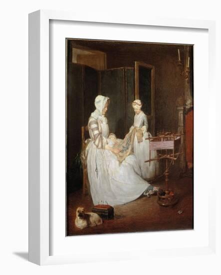 The Diligent Mother, C.1740 (Oil on Canvas)-Jean-Baptiste Simeon Chardin-Framed Giclee Print