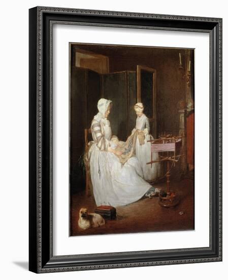 The Diligent Mother, C.1740 (Oil on Canvas)-Jean-Baptiste Simeon Chardin-Framed Giclee Print