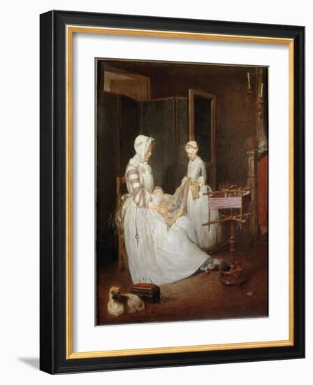 The Diligent Mother, C.1740 (Oil on Canvas)-Jean-Baptiste Simeon Chardin-Framed Giclee Print