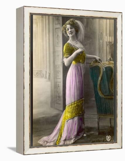 The Directoire, Empire Silhouette: High-Waisted Pink and Gold Gown with an Embroidered Corsage-null-Framed Premier Image Canvas