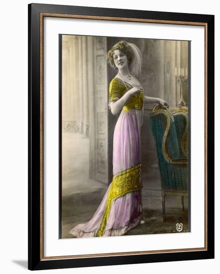 The Directoire, Empire Silhouette: High-Waisted Pink and Gold Gown with an Embroidered Corsage-null-Framed Photographic Print