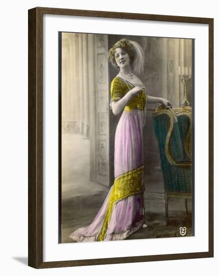 The Directoire, Empire Silhouette: High-Waisted Pink and Gold Gown with an Embroidered Corsage-null-Framed Photographic Print