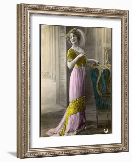 The Directoire, Empire Silhouette: High-Waisted Pink and Gold Gown with an Embroidered Corsage-null-Framed Photographic Print