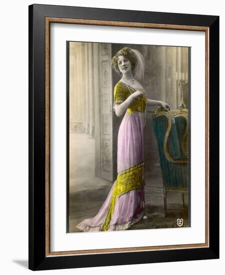 The Directoire, Empire Silhouette: High-Waisted Pink and Gold Gown with an Embroidered Corsage-null-Framed Photographic Print