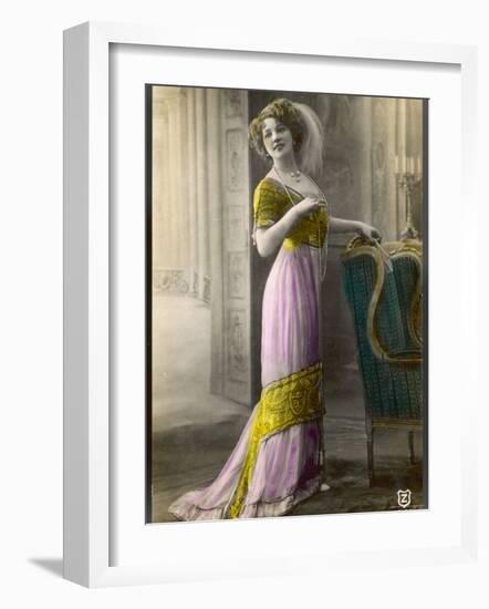 The Directoire, Empire Silhouette: High-Waisted Pink and Gold Gown with an Embroidered Corsage-null-Framed Photographic Print