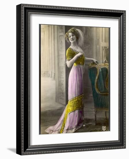 The Directoire, Empire Silhouette: High-Waisted Pink and Gold Gown with an Embroidered Corsage-null-Framed Photographic Print