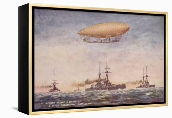 The Dirigible Airship Clement Bayard II and Superdreadnought Battleships-null-Framed Premier Image Canvas