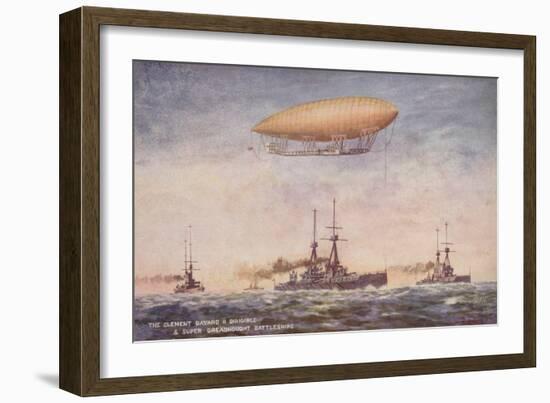 The Dirigible Airship Clement Bayard II and Superdreadnought Battleships-null-Framed Giclee Print