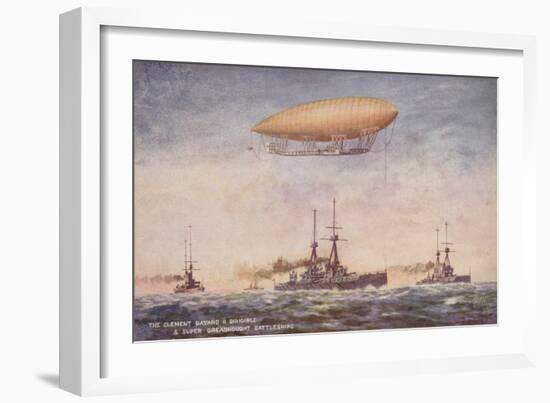 The Dirigible Airship Clement Bayard II and Superdreadnought Battleships-null-Framed Giclee Print
