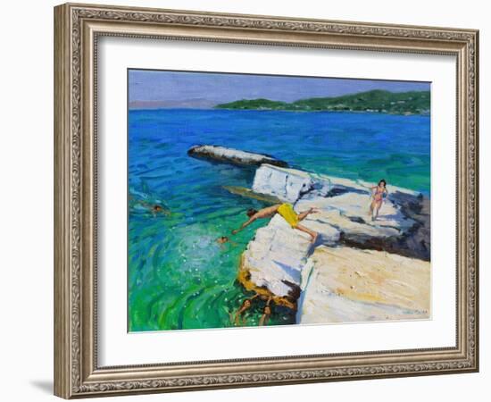 The Diver, Plates Rock, Skiathos, Greece, 2015-Andrew Macara-Framed Giclee Print