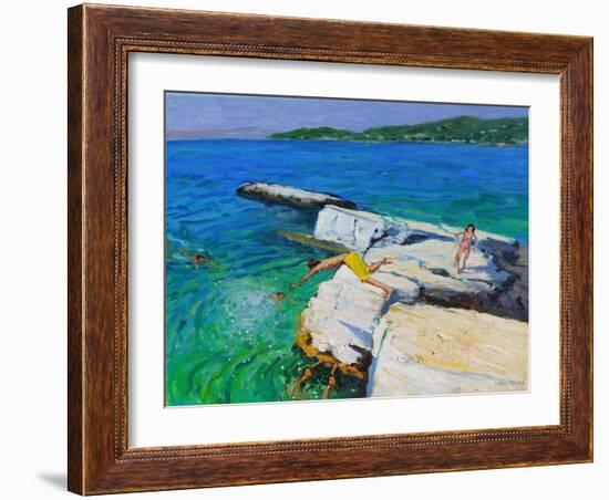 The Diver, Plates Rock, Skiathos, Greece, 2015-Andrew Macara-Framed Giclee Print