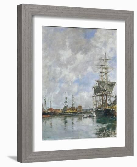 The Dock of Deauville, 1891 (Oil on Panel)-Eugene Louis Boudin-Framed Giclee Print