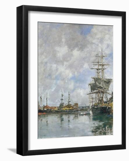 The Dock of Deauville, 1891 (Oil on Panel)-Eugene Louis Boudin-Framed Giclee Print